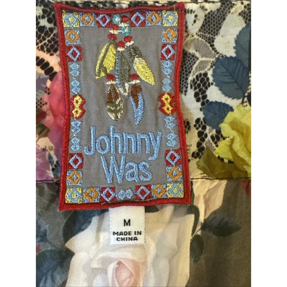 Johnny Was Rose Lace Tristan M Floral Crochet Tunic Top Cupra Rayon Boho Blouse